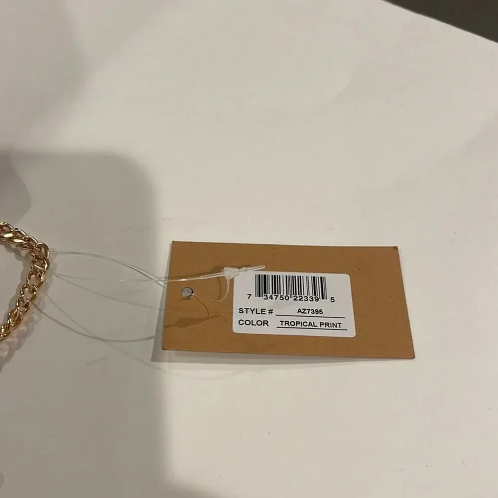 Cork NWT Tropical Print Bag with Gold Chain